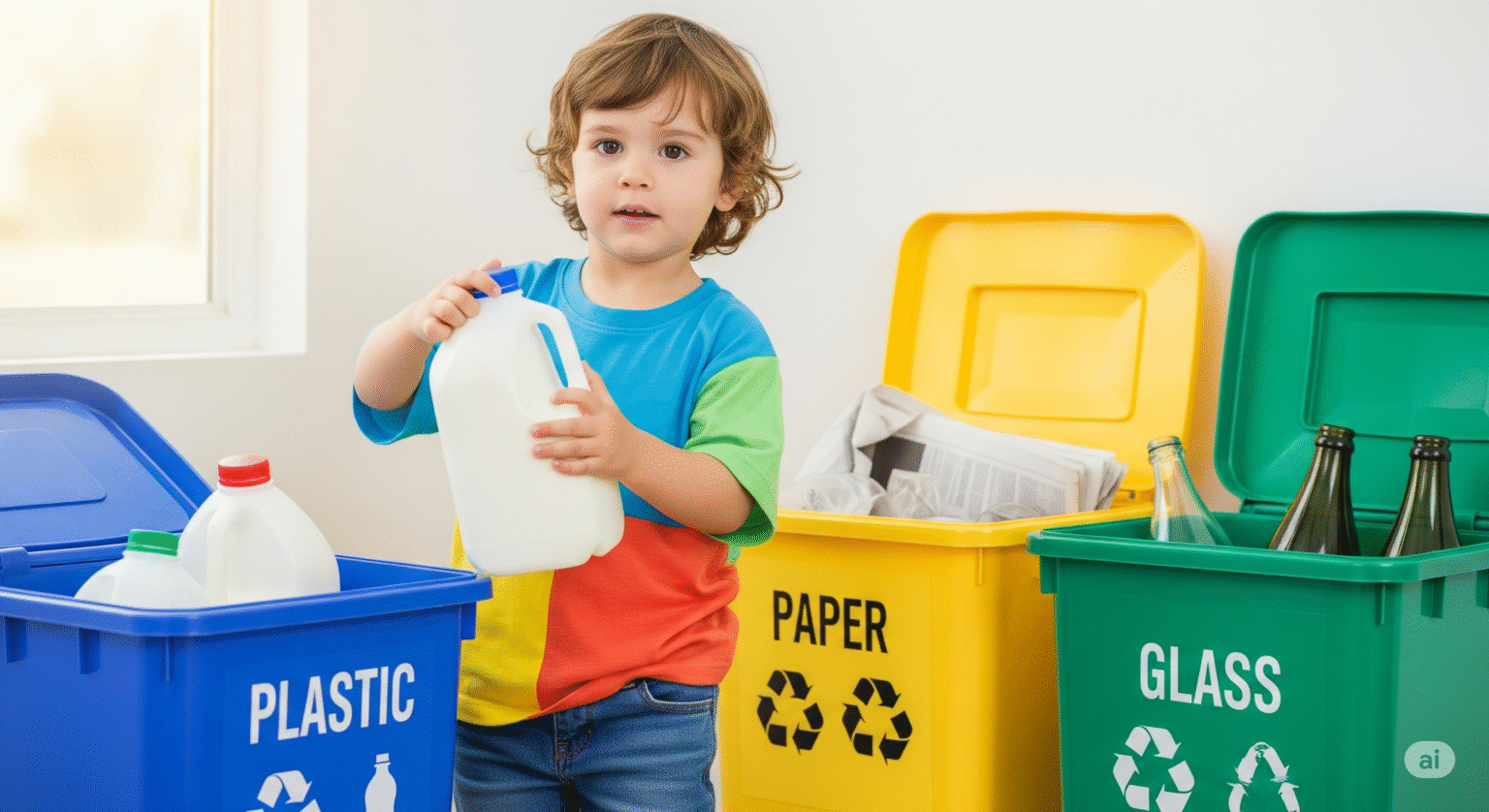 Dziecko które segreguje śmieci