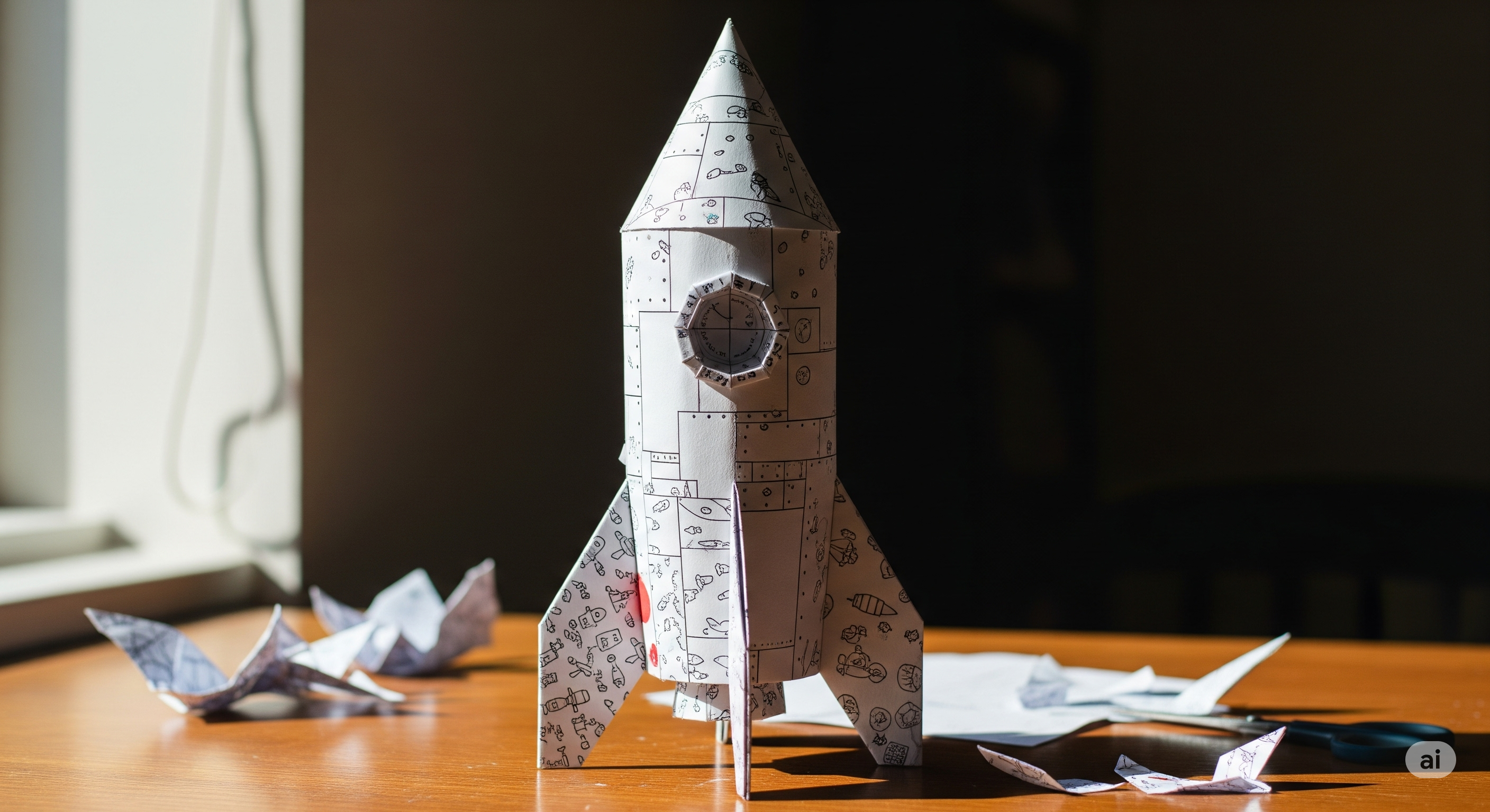 Rakieta zrobiona z papierków od zeszytu